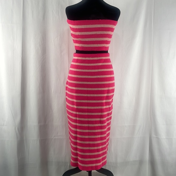 Strapless 2 piece sweater dress,skirt, tube top, Pink,white stripped, Large,New - Picture 7 of 8